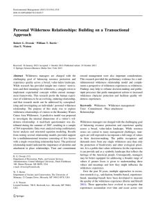 Personal Wilderness Relationships: Building on a Transactional Approach Robert G. Dvorak