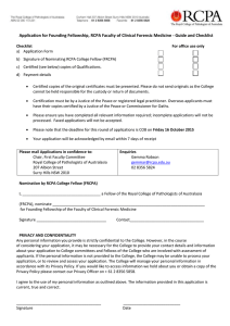 Application for Founding Fellowship, RCPA Faculty of Clinical Forensic Medicine -...