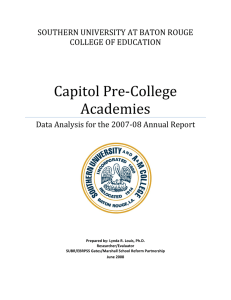 Capitol Pre-College Academies SOUTHERN UNIVERSITY AT BATON ROUGE COLLEGE OF EDUCATION