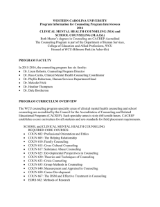 WESTERN CAROLINA UNIVERSITY Program Information for Counseling Program Interviewees 2016