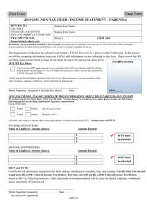 Clear Form Print Form 4-2015 NON-TAX FILER / INCOME STATEMENT – PARENT(s) 201