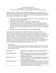 University of Northern Iowa  Undergraduate Advising Council to the Provost  Recommendations for 2009­10 Actions for Improvement of Academic Advising 