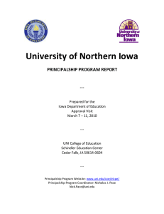 University of Northern Iowa PRINCIPALSHIP PROGRAM REPORT  ---
