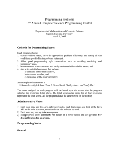 Programming Problems 16 Annual Computer Science Programming Contest Criteria for Determining Scores