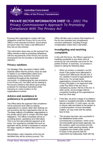 PRIVATE SECTOR INFORMATION SHEET 13 – 2001 The