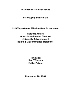 Foundations of Excellence  Philosophy Dimension  Unit/Department Mission/Goal Statements  Student Affairs 
