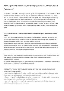 Management Trainee for Supply Chain, UFLP 2014 (Unilever)