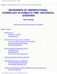 BEGINNINGS OF OBSERVATIONAL COSMOLOGY IN HUBBLE'S TIME: HISTORICAL OVERVIEW Allan Sandage