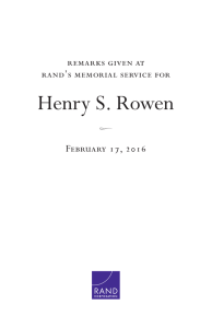 Henry S. Rowen remarks given at rand’s memorial service for February 17, 2016