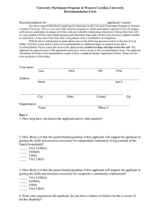 University Participant Program at Western Carolina University Recommendation Form