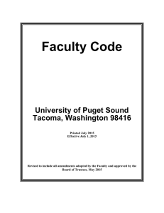 Faculty Code University of Puget Sound Tacoma, Washington 98416