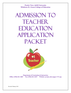 Admission to Teacher Education Application