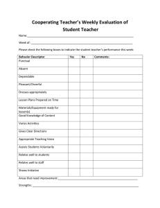 Cooperating Teacher’s Weekly Evaluation of Student Teacher