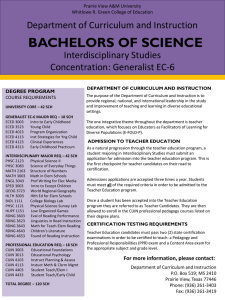 BACHELORS OF SCIENCE Department of Curriculum and Instruction Interdisciplinary Studies Concentration: Generalist EC-6