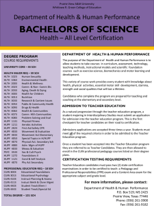 BACHELORS OF SCIENCE Department of Health &amp; Human Performance DEGREE PROGRAM