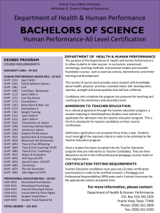 BACHELORS OF SCIENCE Department of Health &amp; Human Performance