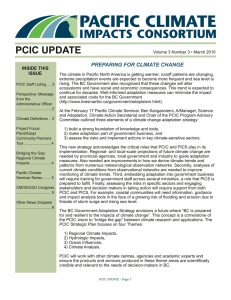 PCIC UPDATE PREPARING FOR CLIMATE CHANGE INSIDE THIS ISSUE
