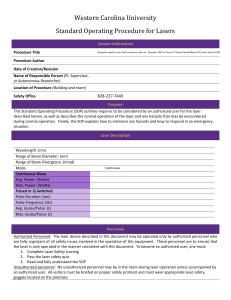 Western Carolina University Standard Operating Procedure for Lasers Contact Information Procedure Title