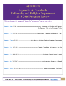 Appendices Appendix A: Standards Philosophy and Religion Department 2015-2016 Program Review