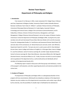 Review Team Report: Department of Philosophy and Religion I. Introduction
