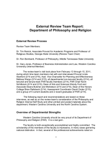 External Review Team Report: Department of Philosophy and Religion External Review Process