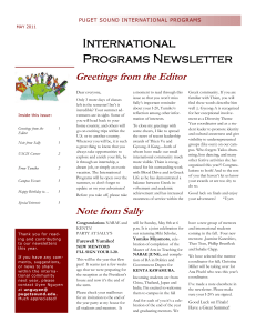 International Programs Newsletter Greetings from the Editor