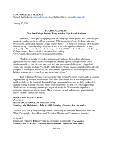 FOR IMMEDIATE RELEASE January 17, 2008 RAMAPO JUMPSTART