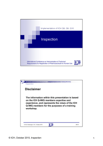 Inspection Implementation of ICH Q8, Q9, Q10