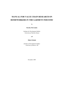 MANUAL FOR VALUE CHAIN RESEARCH ON HOMEWORKERS IN THE GARMENT INDUSTRY