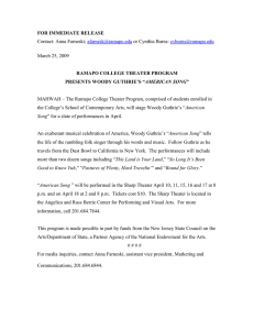 FOR IMMEDIATE RELEASE RAMAPO COLLEGE THEATER PROGRAM AMERICAN SONG