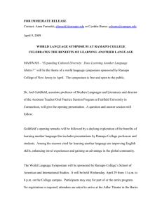 FOR IMMEDIATE RELEASE WORLD LANGUAGE SYMPOSIUM AT RAMAPO COLLEGE