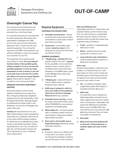 OUT-OF-CAMP Overnight  Canoe Trip Passages Orientation Equipment and Clothing List