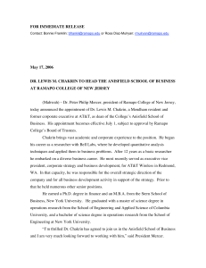 FOR IMMEDIATE RELEASE May 17, 2006 AT RAMAPO COLLEGE OF NEW JERSEY