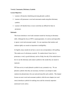 Vowels, Consonants, Dictionary Symbols Lesson Objectives