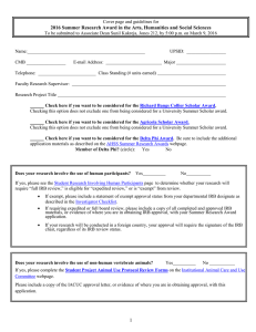 2016 Summer Research Award in the Arts, Humanities and Social...