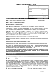 Consent Form for Genomic Testing PROVISION OF INFORMATION TO PATIENT