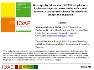 Water quality information, WATSAN-agriculture hygiene messages and water testing with school