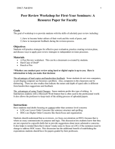 Peer Review Workshop for First-Year Seminars: A Resource Paper for Faculty Goals