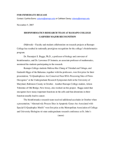 FOR IMMEDIATE RELEASE November 5, 2007 BIOINFORMATICS RESEARCH TEAM AT RAMAPO COLLEGE