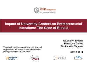 Impact of University Context on Entrepreneurial Intentions: The Case of Russia