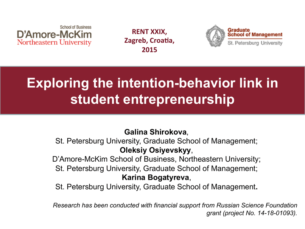 Exploring The Intention Behavior Link In Student Entrepreneurship