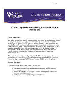 HR601:  Organizational Planning &amp; Execution for HR Professionals