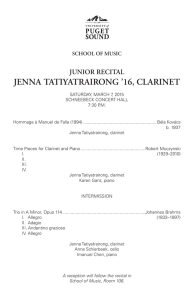 JENNA TATIYATRAIRONG ’16, CLARINET JUNIOR RECITAL SCHOOL OF MUSIC