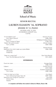 LAUREN ELIASON ’16, SOPRANO SENIOR RECITAL JINSHIL YI ’15, PIANO
