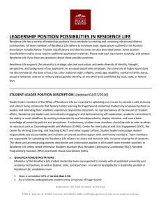 LEADERSHIP POSITION POSSIBILITIES IN RESIDENCE LIFE