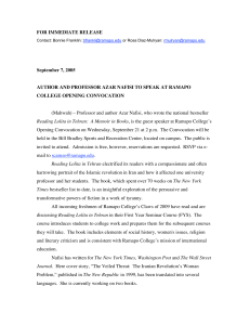 FOR IMMEDIATE RELEASE September 7, 2005 COLLEGE OPENING CONVOCATION