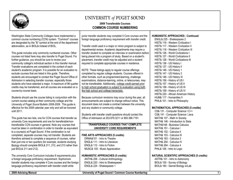 COMMON COURSE NUMBERING