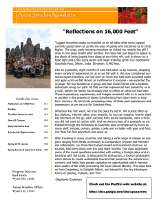 “Reflections on 16,000 Feet” Asian Studies Newsletter