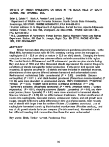 EFFECTS OF TIMBER HARVESTING ON BIRDS IN THE BLACK HILLS... DAKOTA AND WYOMING, USA. Brian L. Dykstra