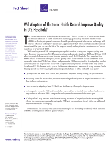 T Will Adoption of Electronic Health Records Improve Quality in U.S. Hospitals? Fact sheet
